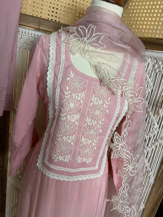 Organza Embroidered Pink Salwar Suit