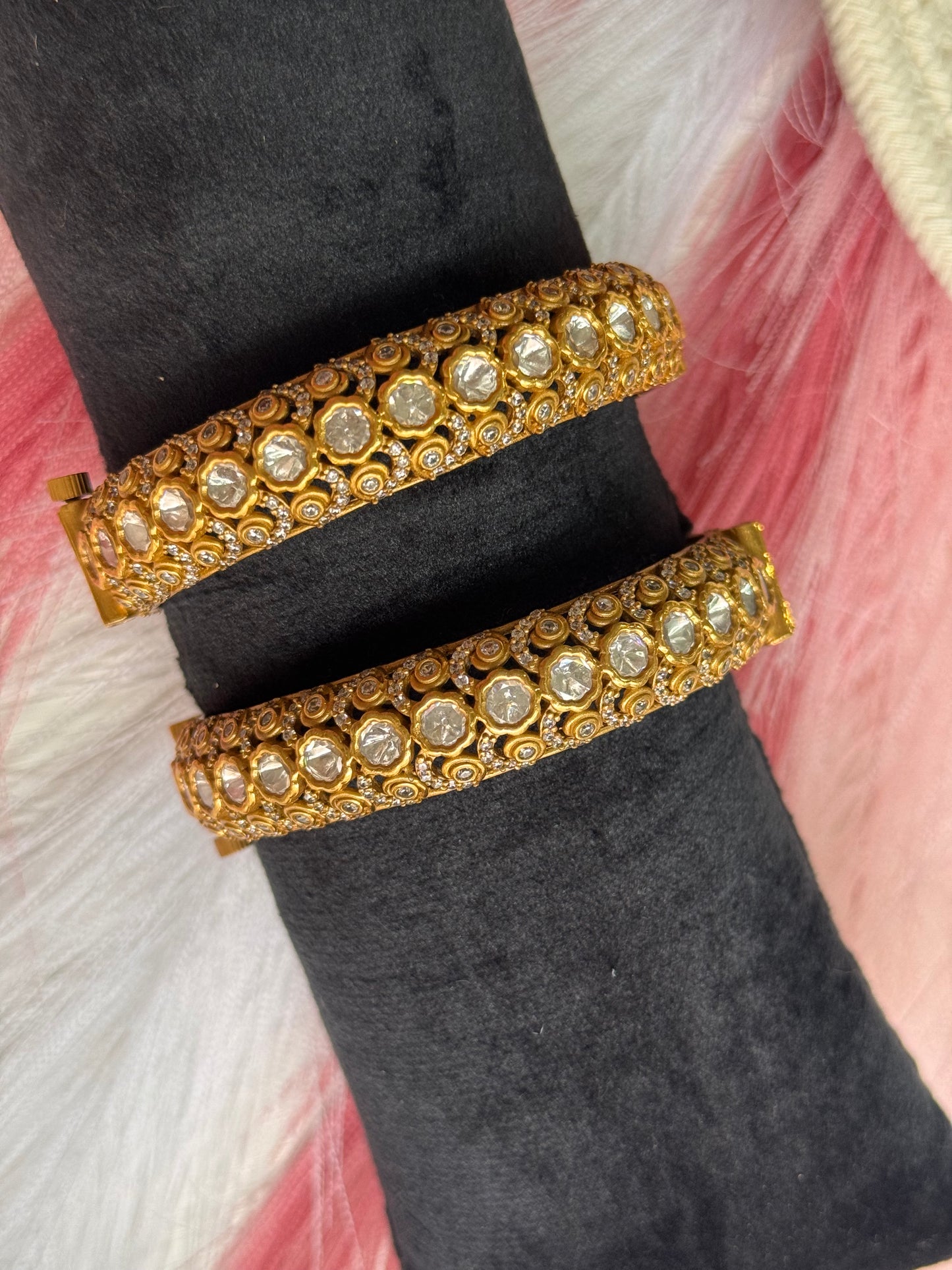 FMC3315 - 22 Carat Gold Plated Uncut Kundan Kangan