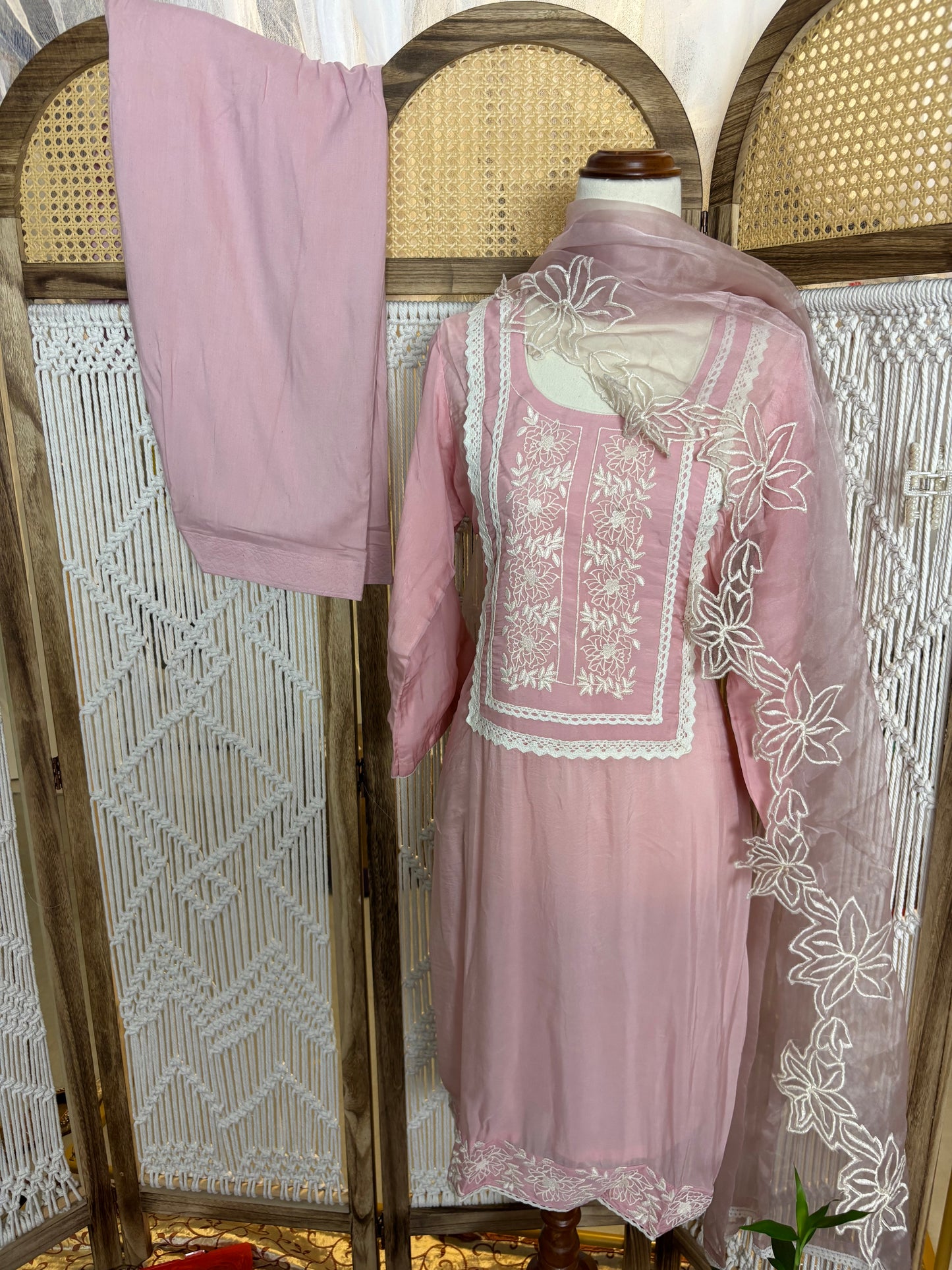 Organza Embroidered Pink Salwar Suit