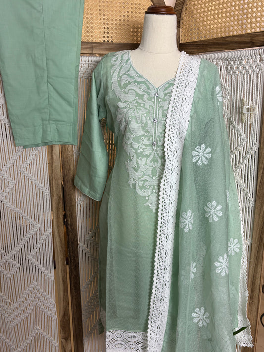 Cross Stitched Cotton Fabric Suit Pants