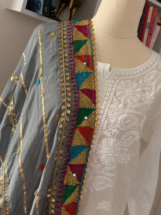 Phulkari Dupatta - Grey