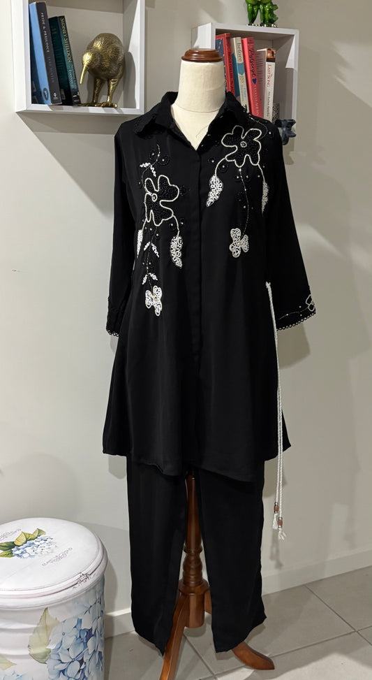 Embroidered Black Cordset