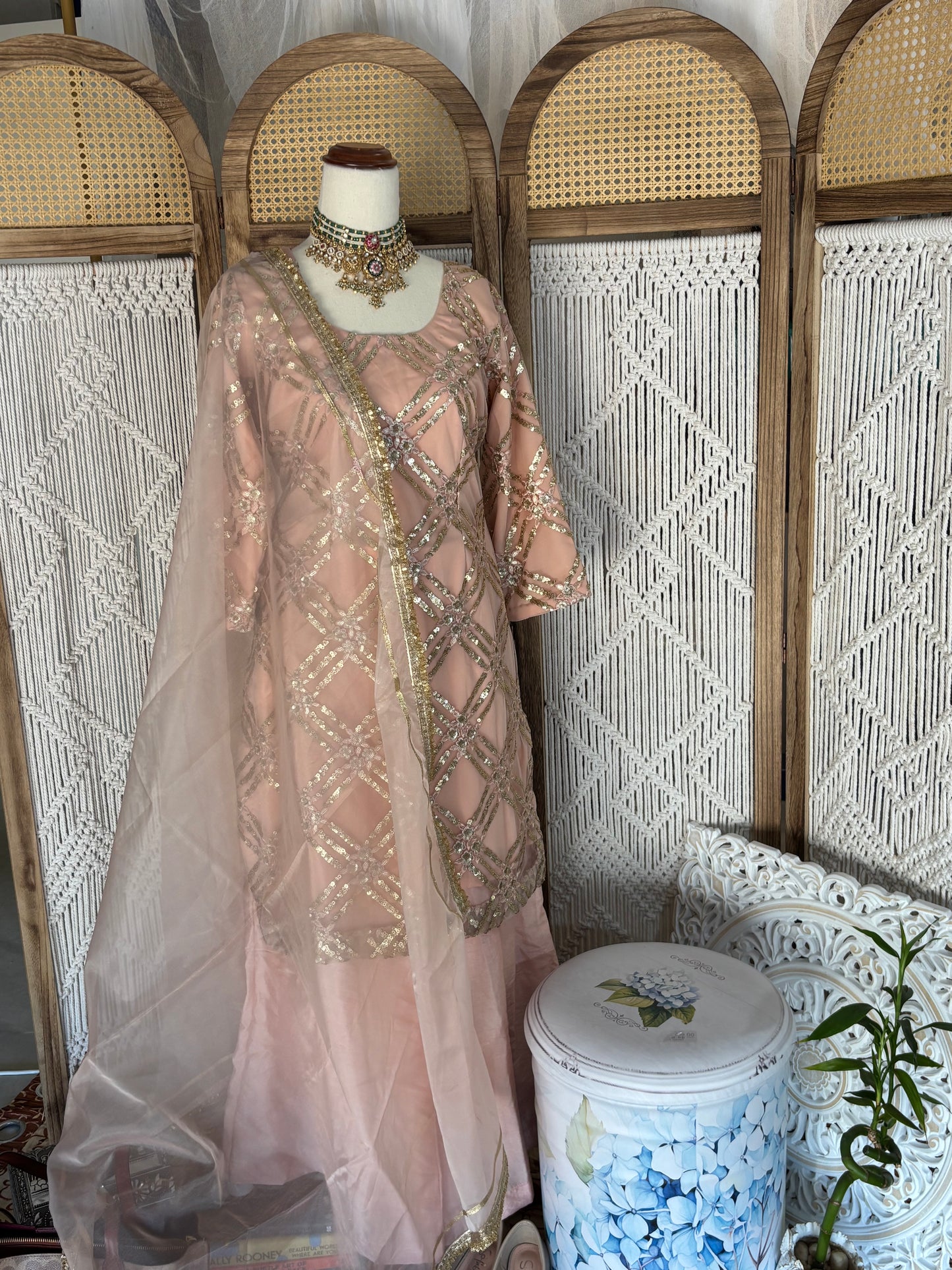 Sequenced Suit (Peach) with Plazo