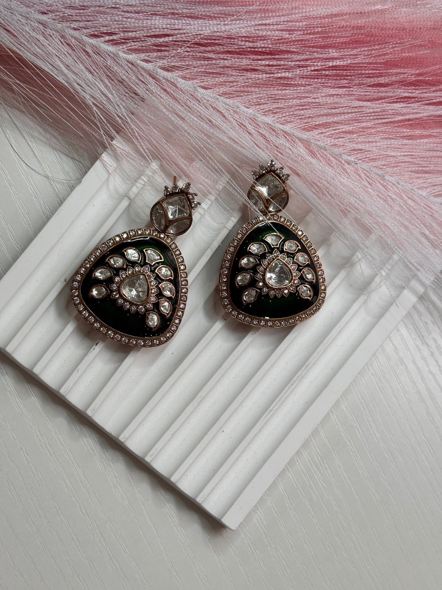 FMC1215 - Meenakari Mossanite Kundan Earrings