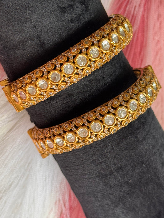 FMC3315 - 22 Carat Gold Plated Uncut Kundan Kangan