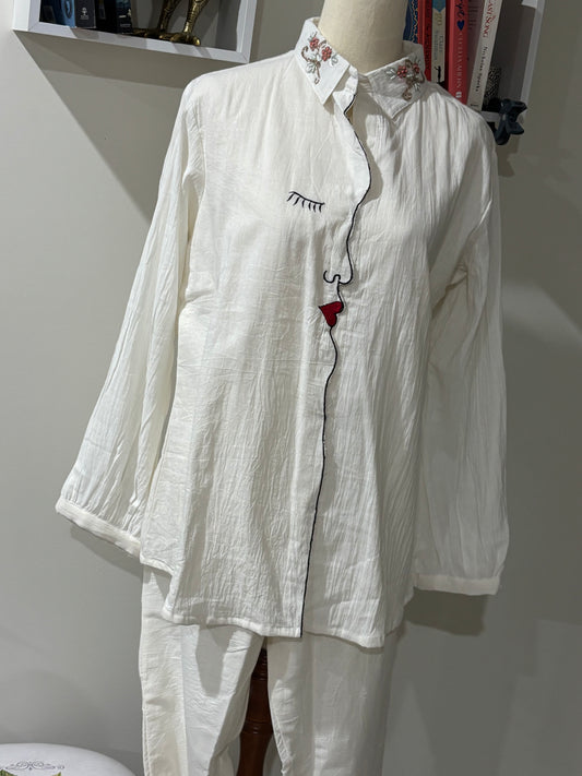 Muslin Embroidered Cord Set