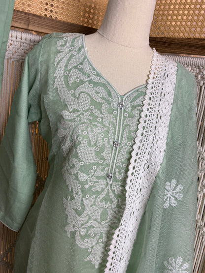 Cross Stitched Cotton Fabric Suit Pants