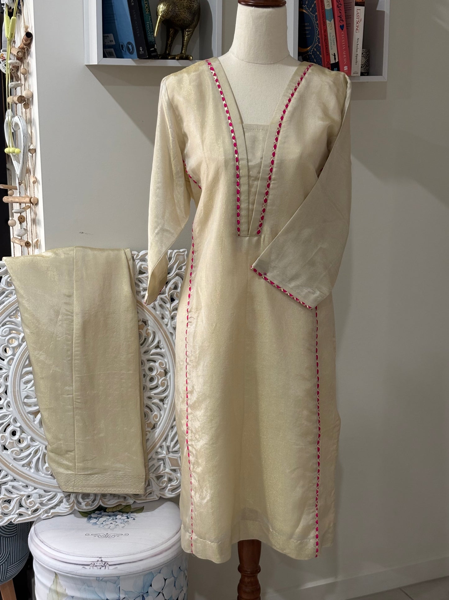 Shimmer Silk Golden Suit Salwar