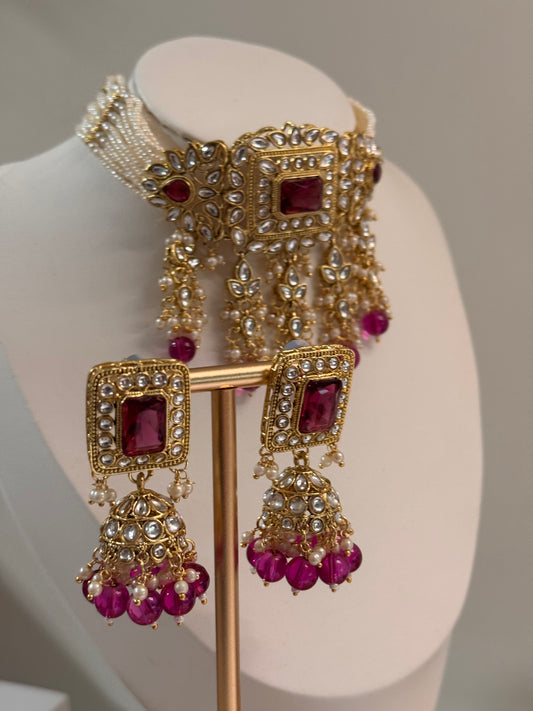 FMC468 - Kundan Choker Necklace with Jhumki & Tikka