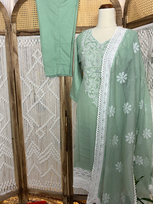 Cross Stitched Cotton Fabric Suit Pants