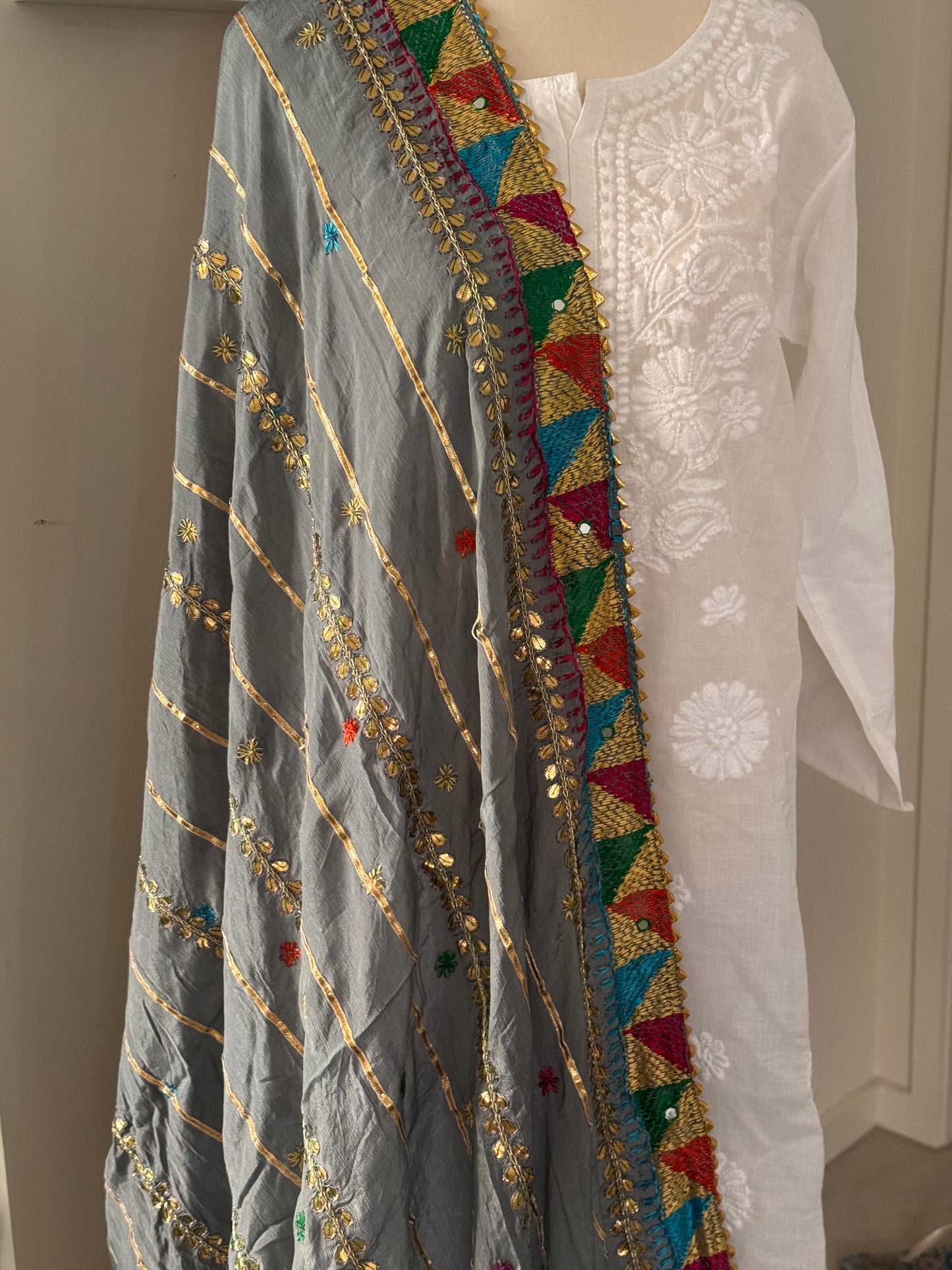 Phulkari Dupatta - Grey
