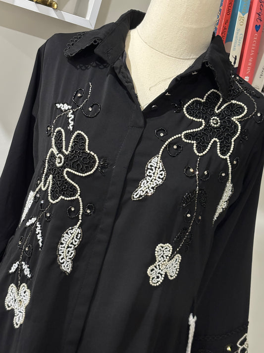 Embroidered Black Cordset