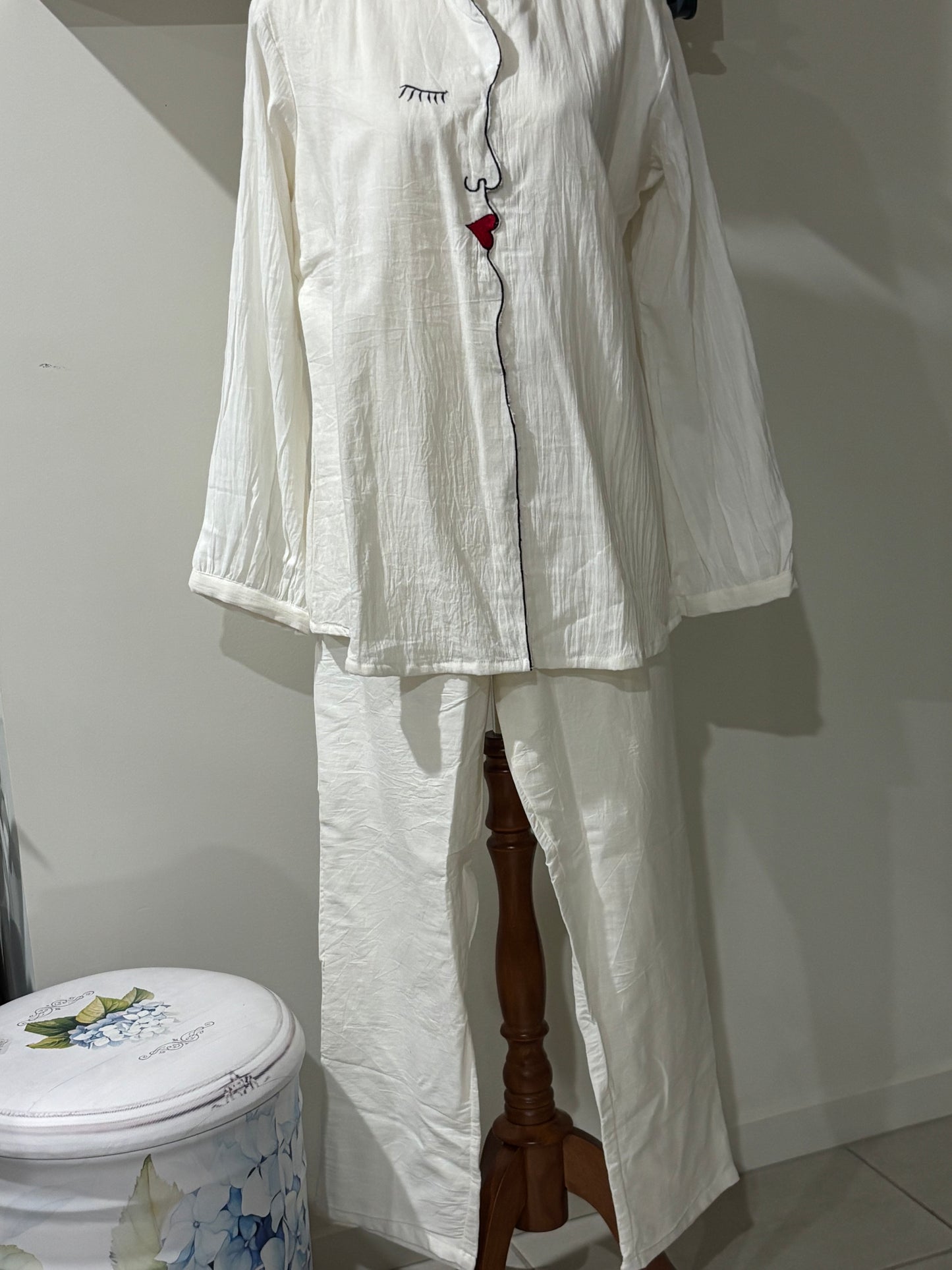 Muslin Embroidered Cord Set
