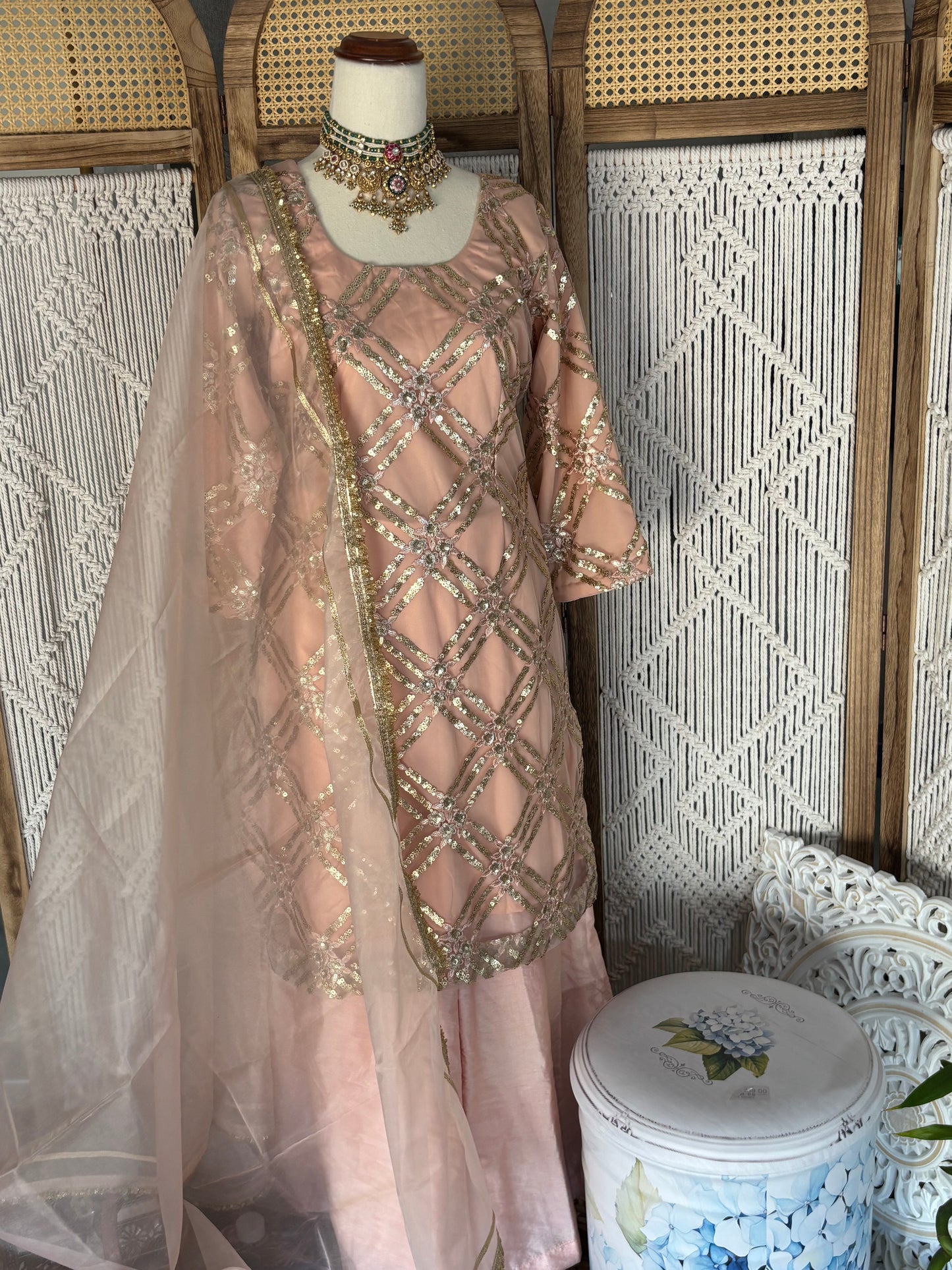 Sequenced Suit (Peach) with Plazo