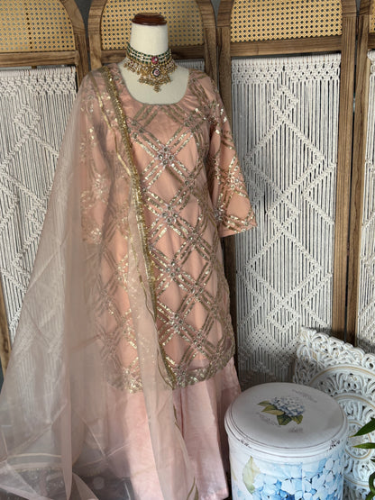 Sequenced Suit (Peach) with Plazo