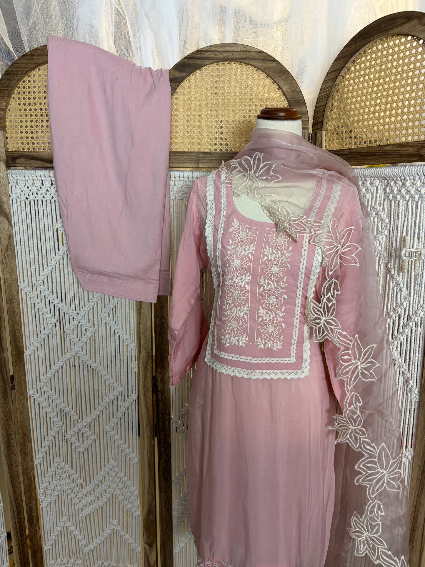 Organza Embroidered Pink Salwar Suit