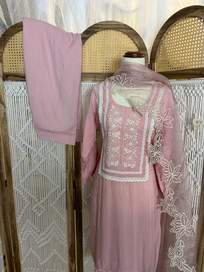 Organza Embroidered Pink Salwar Suit
