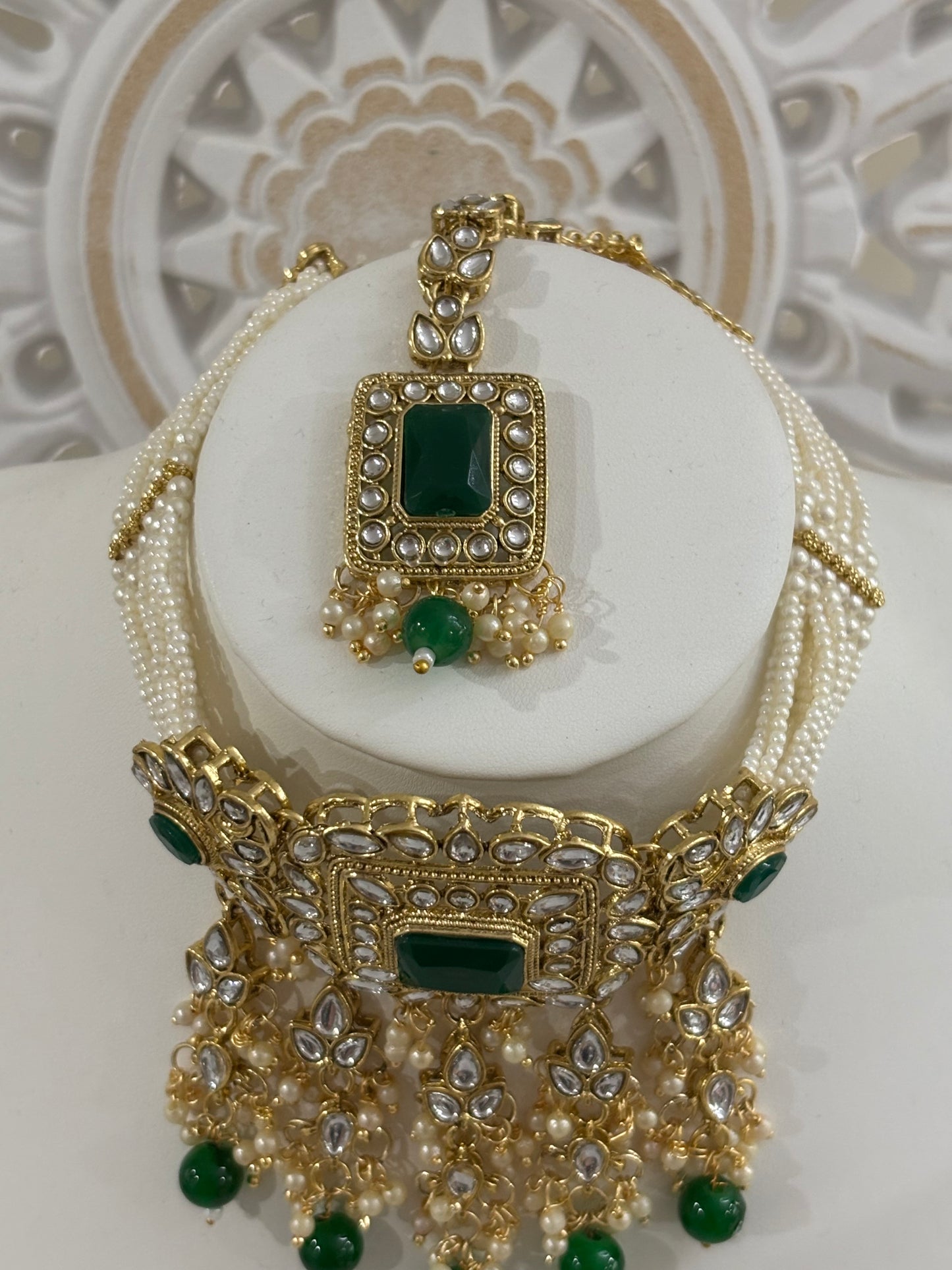 FMC468 - Kundan Choker Necklace with Jhumki & Tikka