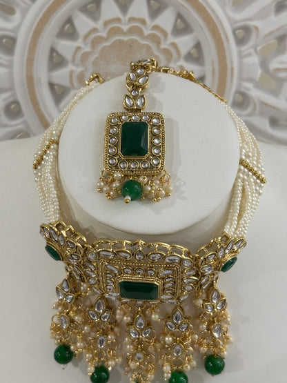 FMC468 - Kundan Choker Necklace with Jhumki & Tikka