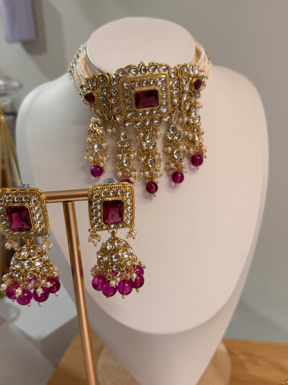 FMC468 - Kundan Choker Necklace with Jhumki & Tikka