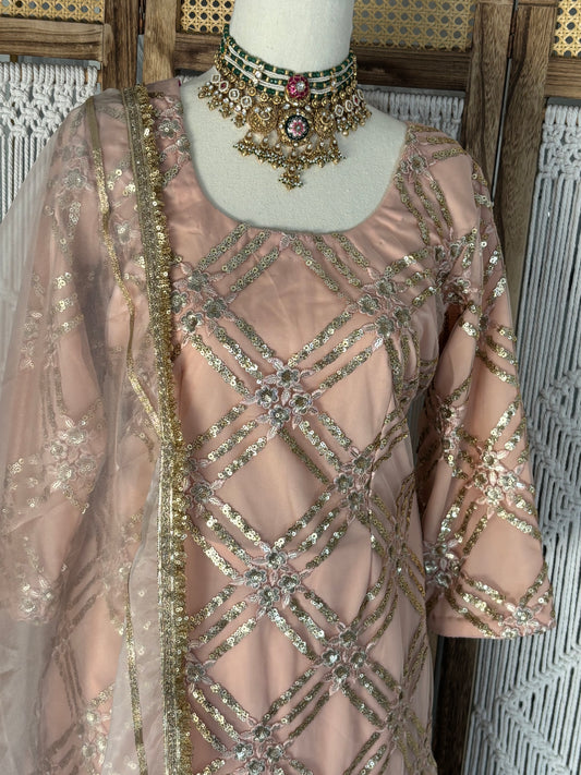 Sequenced Suit (Peach) with Plazo