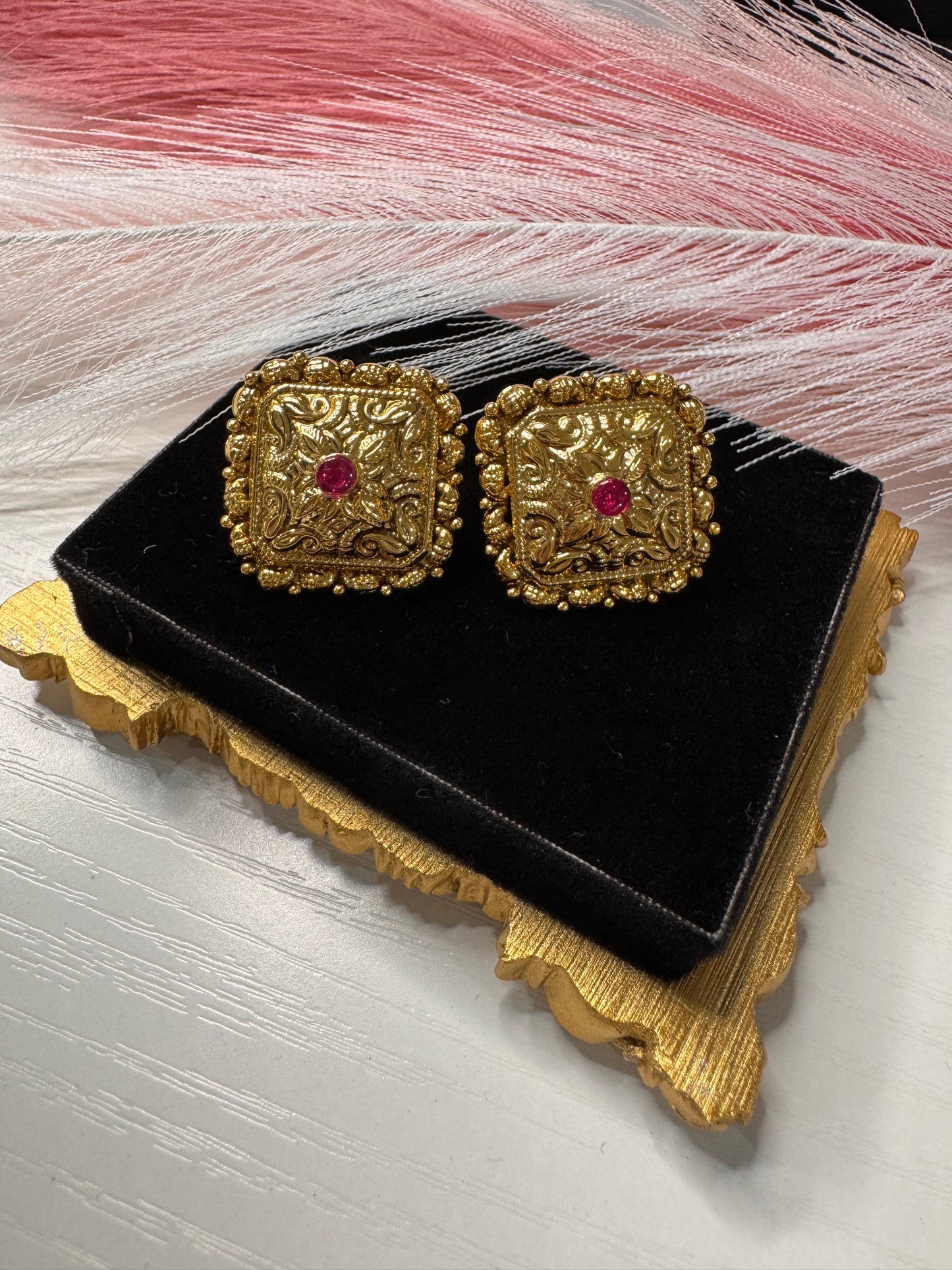 FMC425 - Antique Gold Plated Stud Earrings