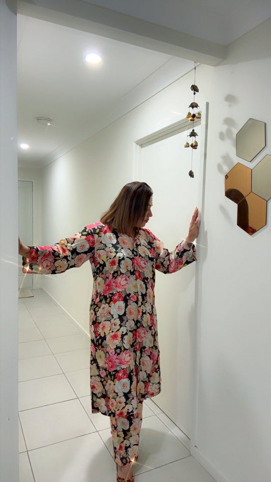 Pure Crepe Printed Cord Set