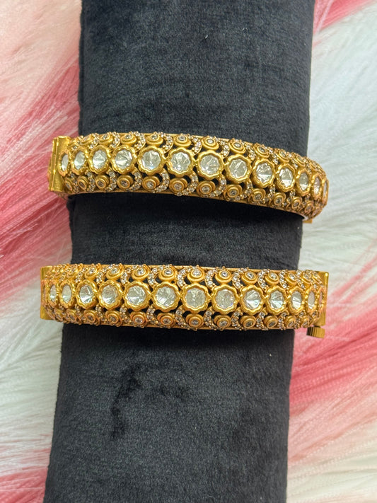 FMC3315 - 22 Carat Gold Plated Uncut Kundan Kangan