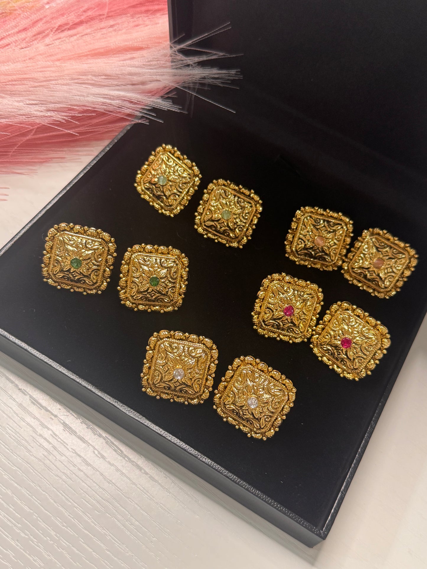 FMC425 - Antique Gold Plated Stud Earrings