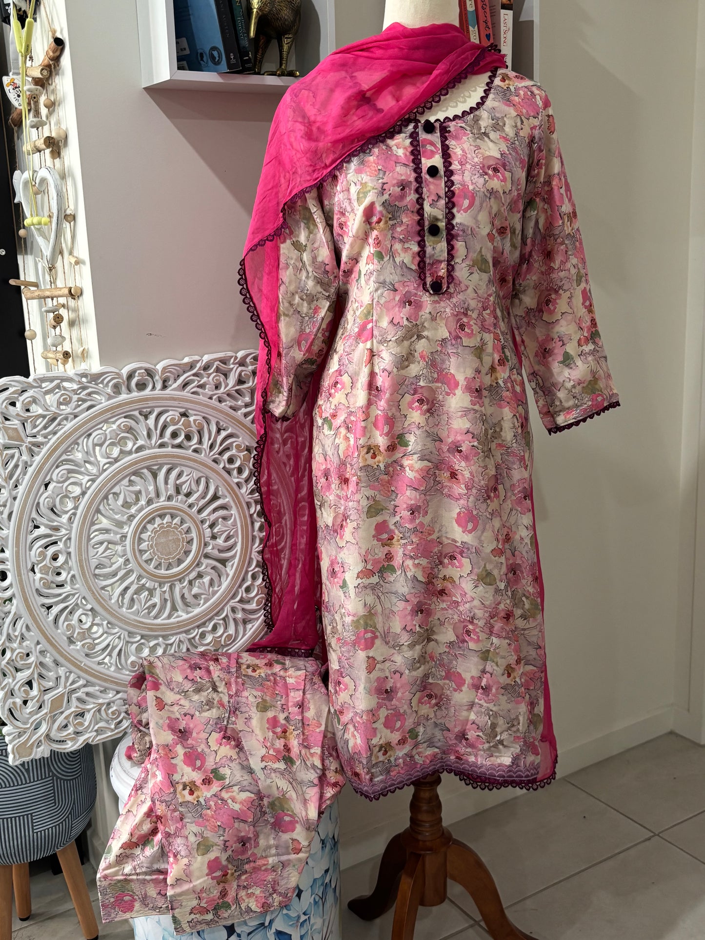 Pure Tabby Silk Printed Suit