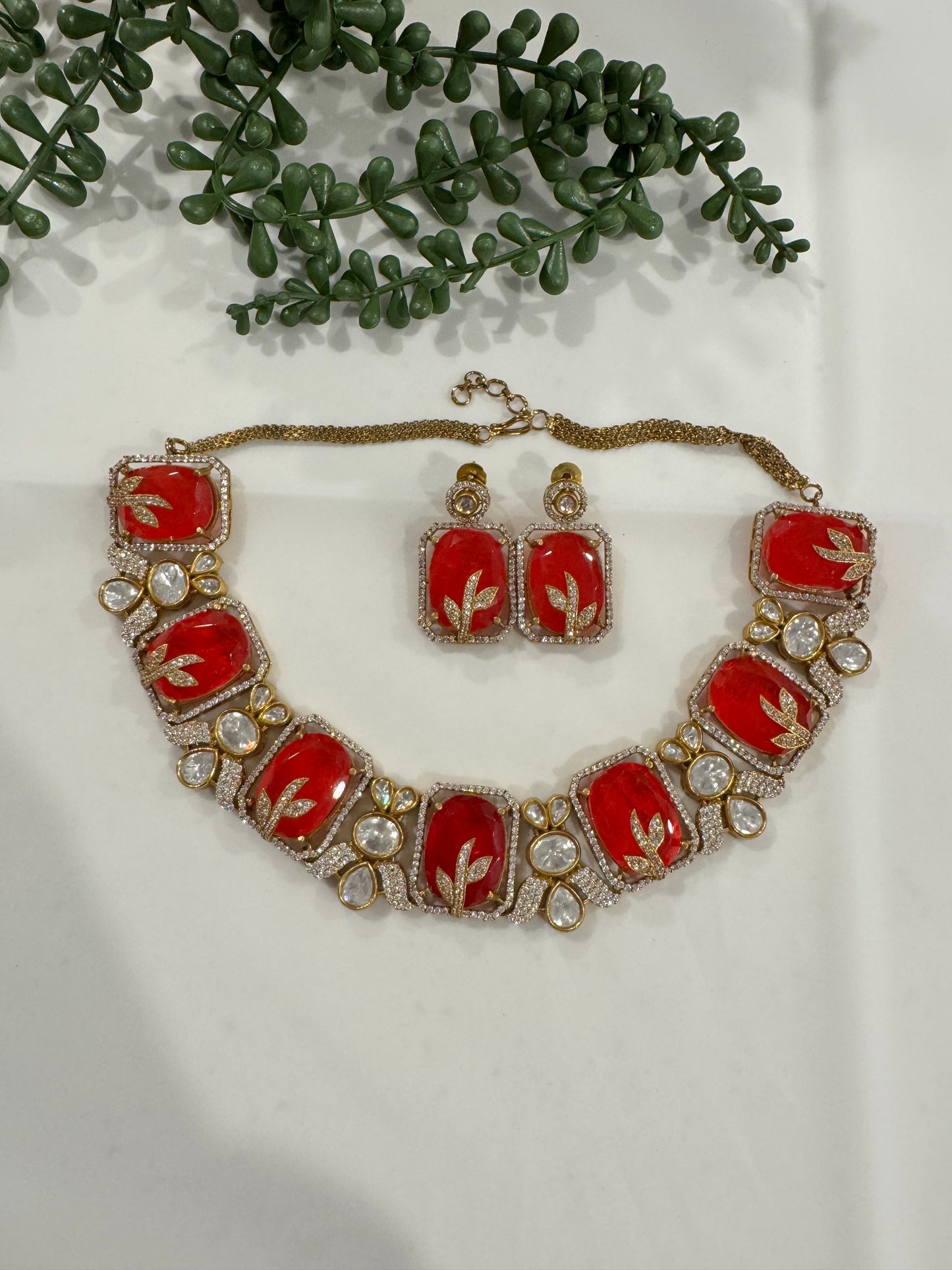 FMC3290 - Mossanite Kundan & Doublet Stone Necklace