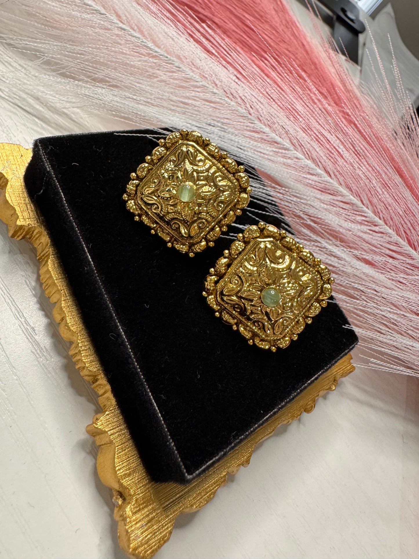 FMC425 - Antique Gold Plated Stud Earrings