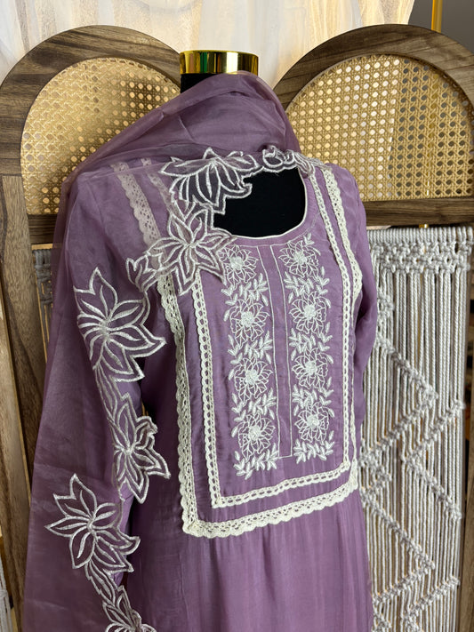 Organza Embroidered Purple Pant Suit