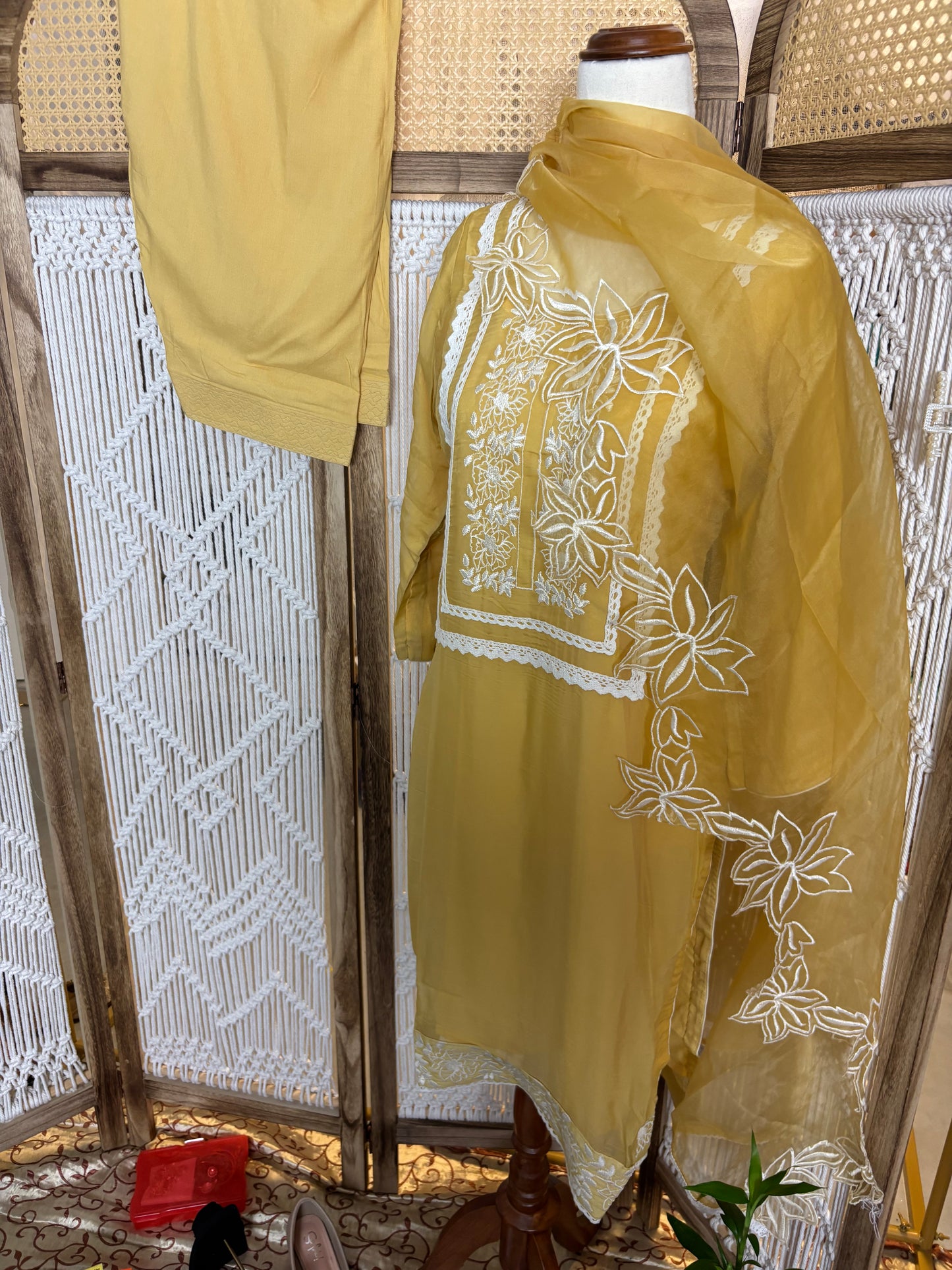 Organza Embroidered Mustard Yellow Salwar Suit