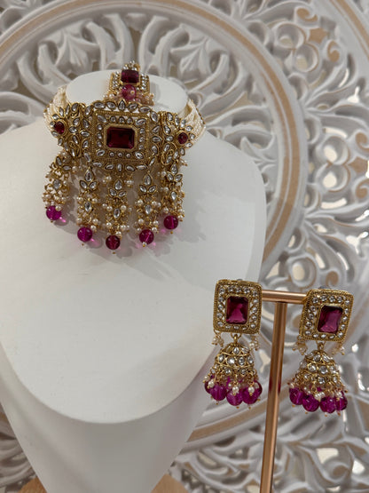 FMC468 - Kundan Choker Necklace with Jhumki & Tikka