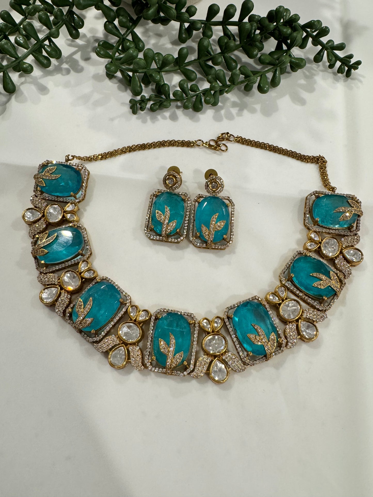 FMC3290 - Mossanite Kundan & Doublet Stone Necklace