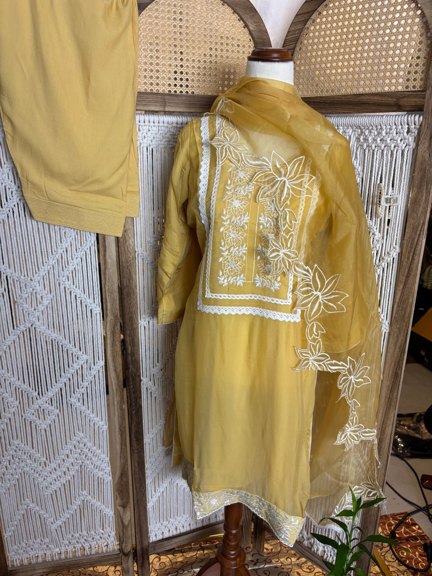 Organza Embroidered Mustard Yellow Salwar Suit