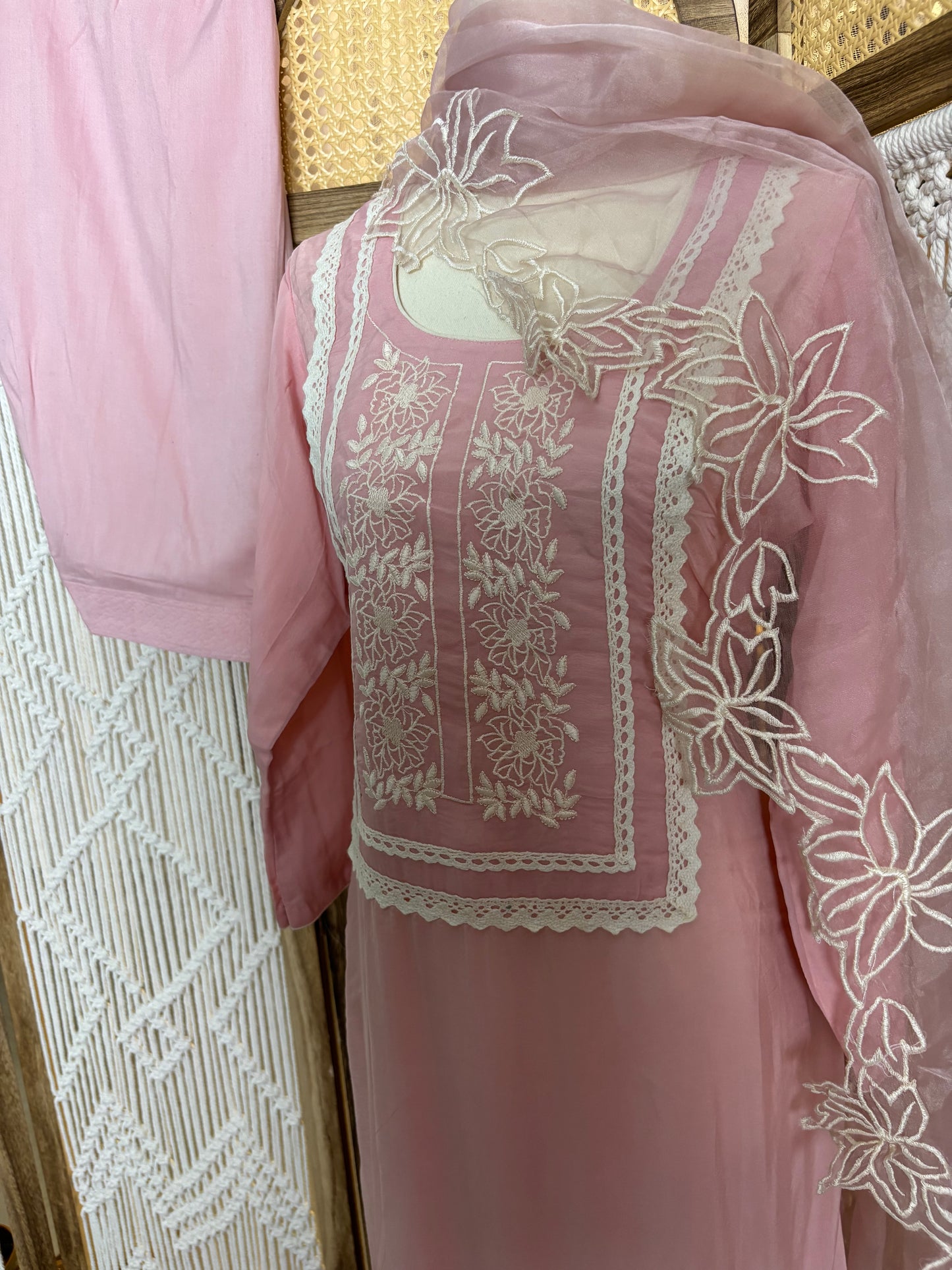 Organza Embroidered Pink Salwar Suit