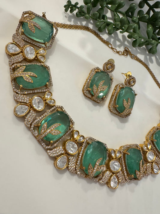 FMC3290 - Mossanite Kundan & Doublet Stone Necklace