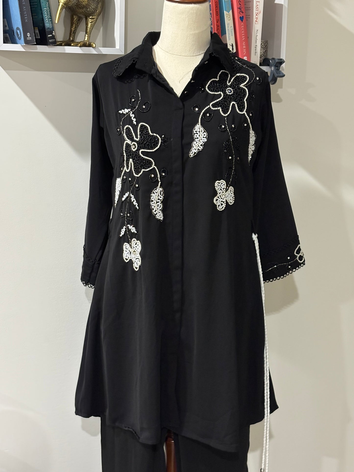 Embroidered Black Cordset