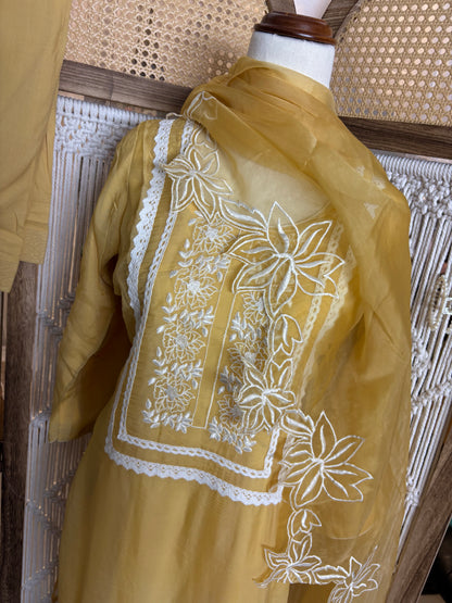 Organza Embroidered Mustard Yellow Salwar Suit