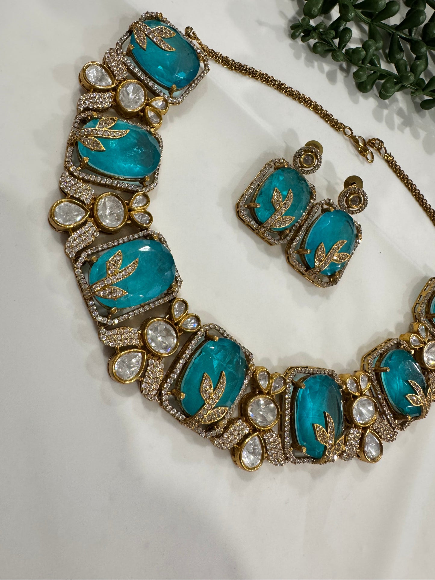 FMC3290 - Mossanite Kundan & Doublet Stone Necklace