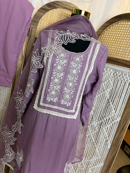 Organza Embroidered Purple Pant Suit