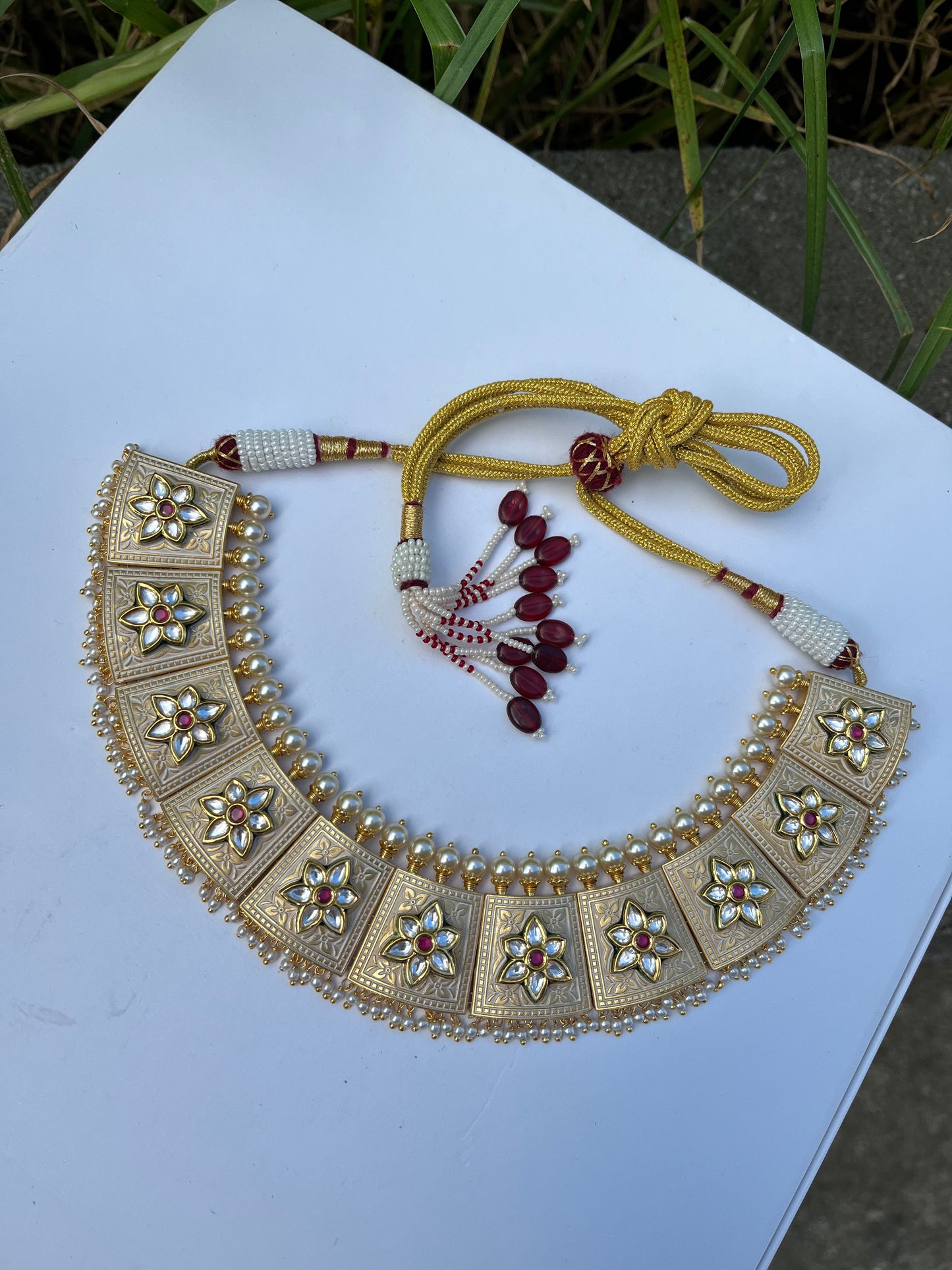 FMC1013 - Gold Plated Uncut Kundan Necklace