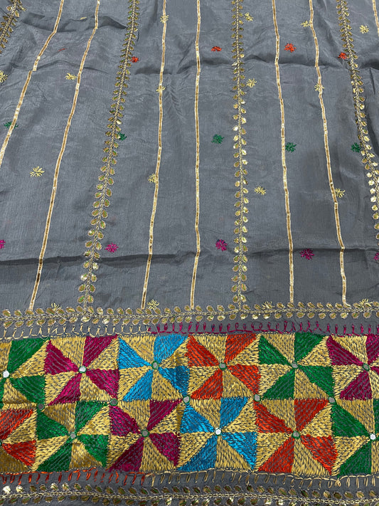 Phulkari Dupatta - Grey